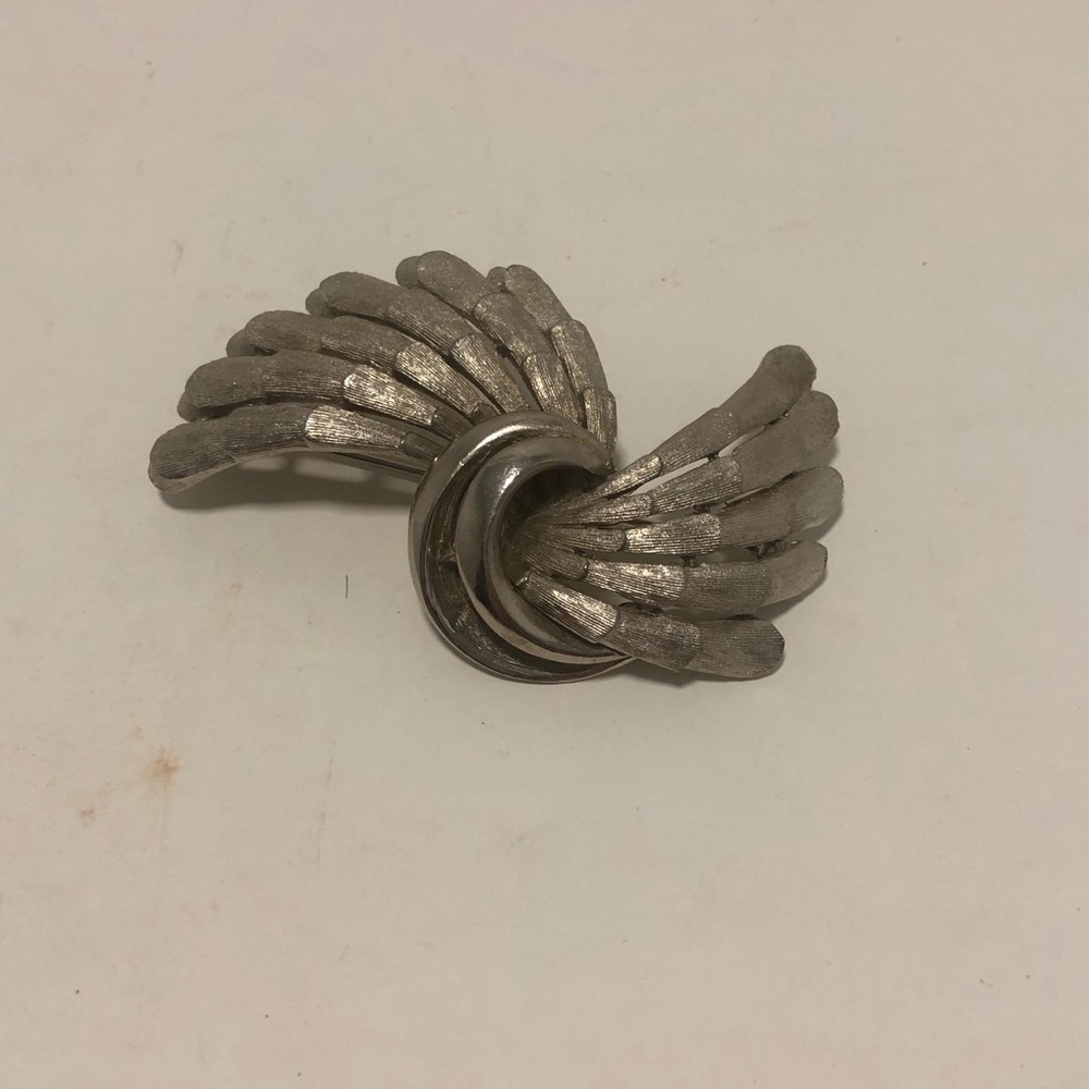 B.S.K. Silver Tone and Pewter Winged Brooch